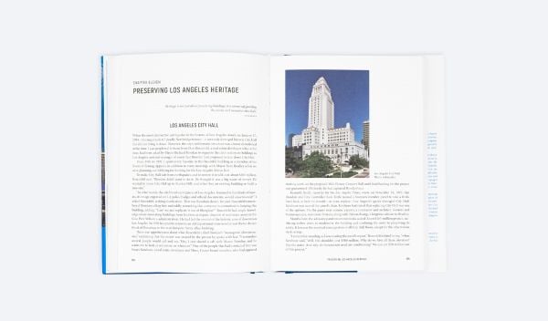 Book cover of The Making of Modern Los Angeles: A Chronicle, with a cityscape of skyscrapers, and mountains behind. Published by ORO Editions.