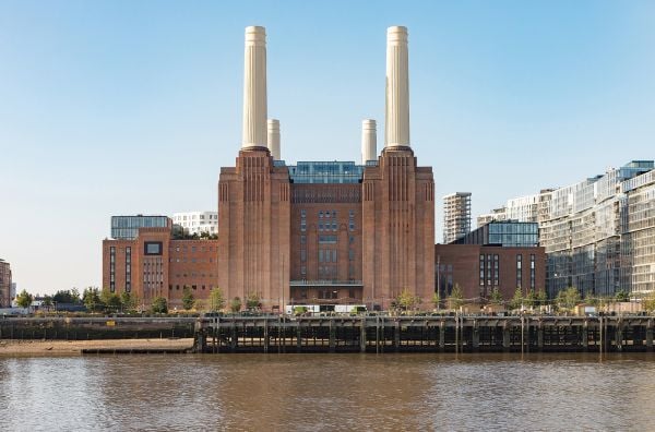 Book cover of Battersea Power Station: The Architectural Rebirth of a Romantic Ruin; featuring an architectural elevation of the building. Published by ORO Editions.