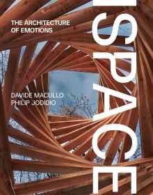 Book cover of Ispace: A Journey Into Emotions; featuring a wooden structure. Published by ORO Editions.