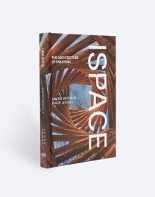 Book cover of Ispace: A Journey Into Emotions; featuring a wooden structure. Published by ORO Editions.