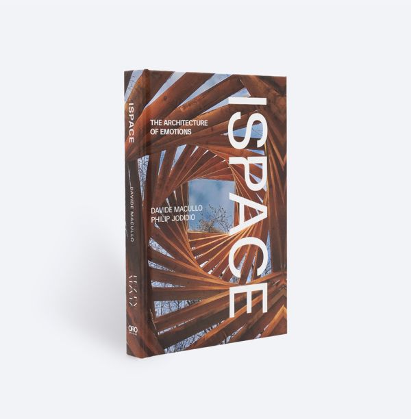 Book cover of Ispace: A Journey Into Emotions; featuring a wooden structure. Published by ORO Editions.