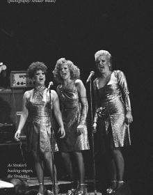 Book cover of The Real Rock Follies, The Great Girl Band Rip-Off of 1976, with Annabel Leventon, Gaye Brown and Diane Langton wearing silver dresses and platform shoes. Published by Pallas Athene.