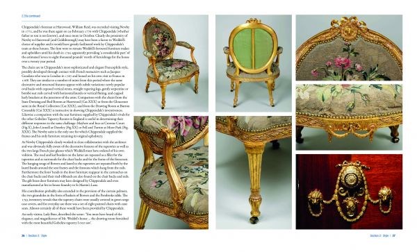 Carved and gilded limewood armchair with tapestry upholstery, on dark cover of 'Thomas Chippendale 1718-1779, A Celebration of British Craftsmanship and Design', by Chippendale Society.