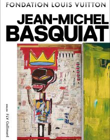 Graffiti art of figure with yellow crown above head, on cover of 'Jean-Michel Basquiat', by Editions Gallimard.