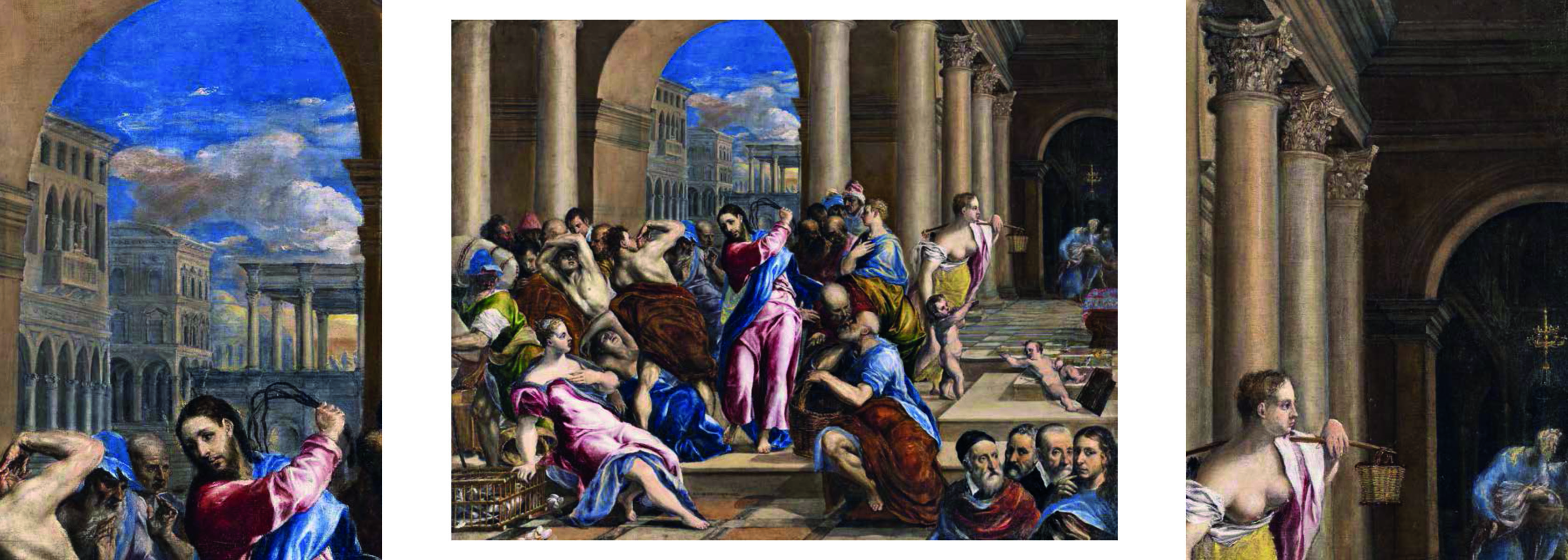 Side altar painting, Opening of the Fifth Seal by El Greco, El Greco in yellow font above.