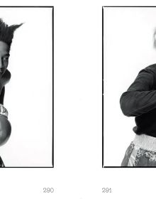 Book cover of Basquiat x Warhol, featuring Andy Warhol and Jean-Michel Basquait wearing boxing gloves. Published Editions Gallimard.