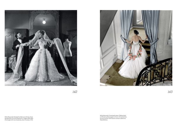 Book cover of Christian Dior - Christian Bérard, A Cheerful Melancholy, with a fashion illustration of two models in ruffled dresses. Published by Editions Gallimard.