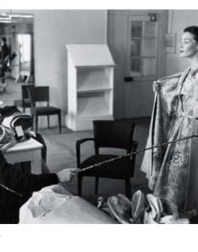 Book cover of Christian Dior - Christian Bérard, A Cheerful Melancholy, with a fashion illustration of two models in ruffled dresses. Published by Editions Gallimard.