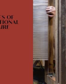 Book cover of La Manufacture Cogolin: A Century of Rug Making in the Gulf of Saint Tropez, with a wicker armchair with orange upholstery. Published by Albin Michel.