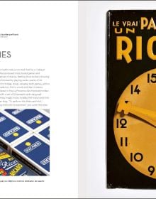 Book cover of Ricard: 90 Years of Iconic Objects; featuring a glass vessel, a ceramic jug, and ceramic ash tray. Published by Albin Michel.