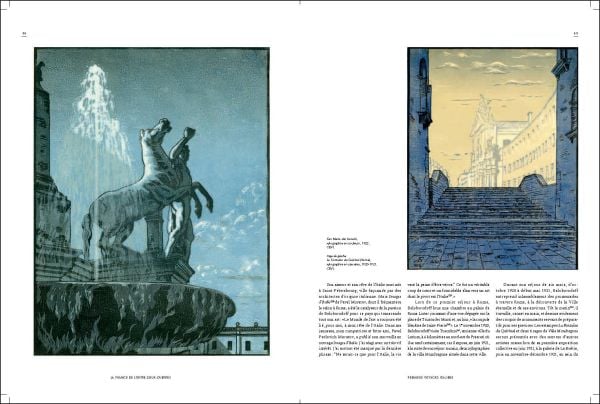 Scenographic painting of colosseum ruins, surrounded by water, on cover of Andre Beloborodoff Architecte, peintre, scenographe', by Editions Norma.
