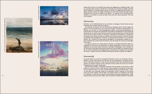 Small child facing sea waves crashing into low wall on pale blue cover, of 'Fadia Ahmad. Beyrouth | Beirut', by Editions Norma.