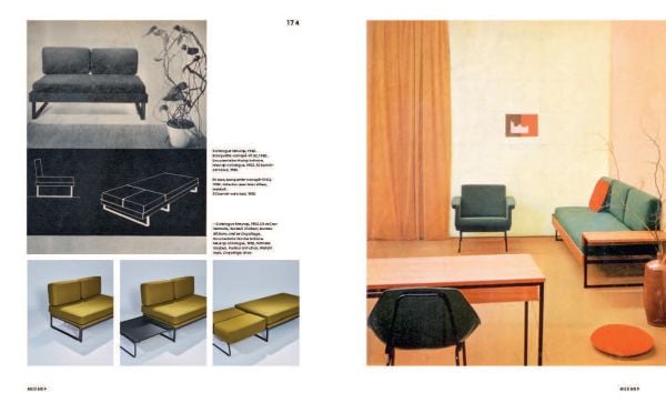 Black silhouette of tall adjustable lamp, on grey cover of 'Pierre Guariche', by Editions Norma.