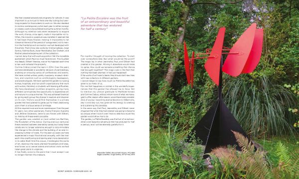 Sculpture of male figure with hand on face, surrounded by green garden foliage, on cover of 'La Petite Escalère, Garden of the Haims', by Editions Norma.