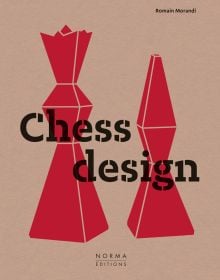 Two red chess pieces on beige cover of 'Chess Design', by Editions Norma.