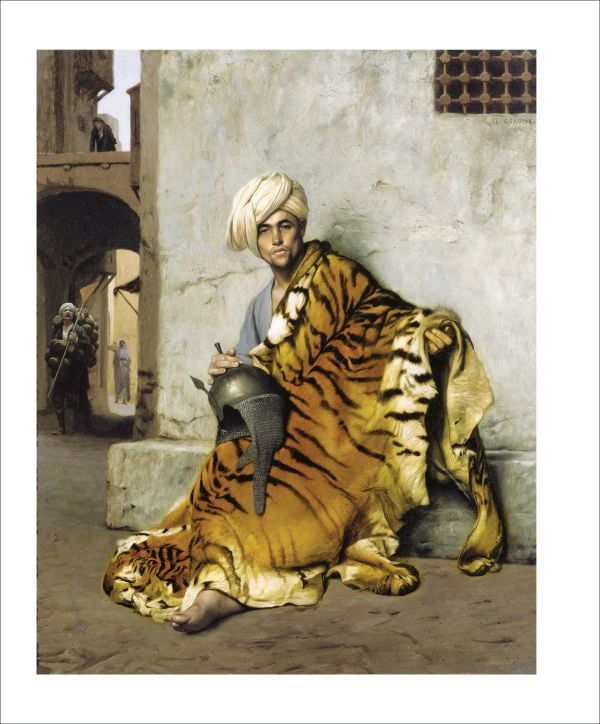 Black male dressed in pink robe, with blue mosaic tiles behind, on cover of 'Oriental Dreams', by Editions Norma.