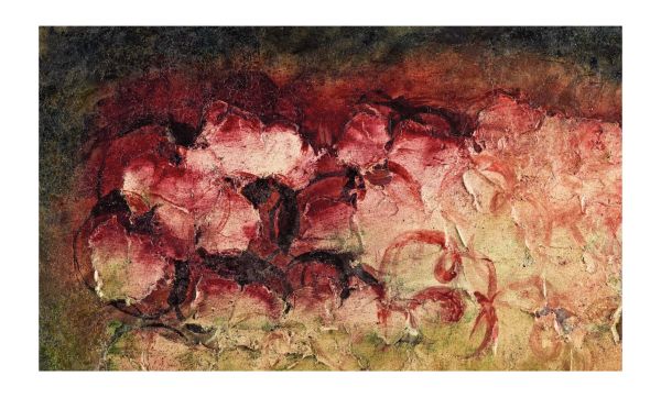 Book cover of Jean Fautrier, Critical Catalogue of Paintings, with an abstract painting in dark blue, beige and brown. Published by Editions Norma.