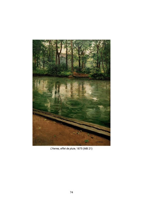 Book cover of Caillebotte: Painting is a Serious Game, with detail of painting titled Paris Street. Rainy Day, 1887, with figures holding umbrellas. Published by Editions Norma.