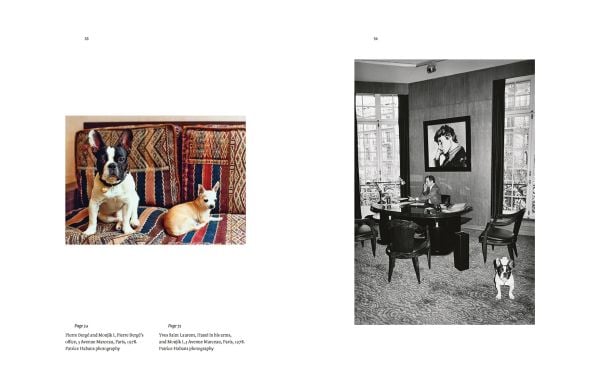 Book cover of Yves Saint Laurent and his Dogs: Amigos Forever, featuring a Boston terrier inside a pink heart. Published by Editions Norma.