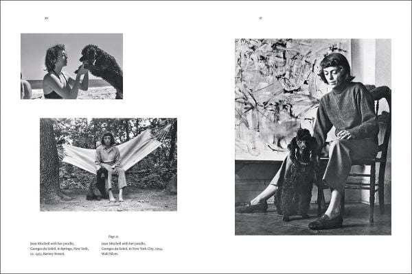 Book cover of Joan Mitchell and Her Dogs; featuring the artist with a poodle. Published by Editions Norma.