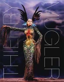 Book cover of Thierry Mugler, featuring a sheath dress resembling a mythical beast with multicoloured scales. Published by Musée des Arts Décoratifs.