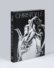 Book cover of Christofle: A brilliant story, with a silver tea pot. Published by Musée des Arts Décoratifs.
