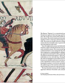 Book cover of The Bayeux Tapestry, with an embroidered battle ship and crew on the sea. Published by Citadelles & Mazenod.