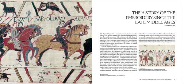 Book cover of The Bayeux Tapestry, with an embroidered battle ship and crew on the sea. Published by Citadelles & Mazenod.