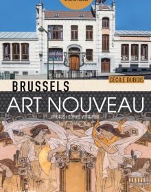Art Nouveau school building, mural on La Maison Cauchie below, on cover of 'Brussels Art Nouveau, Walks in the Center', by Lannoo Publishers.