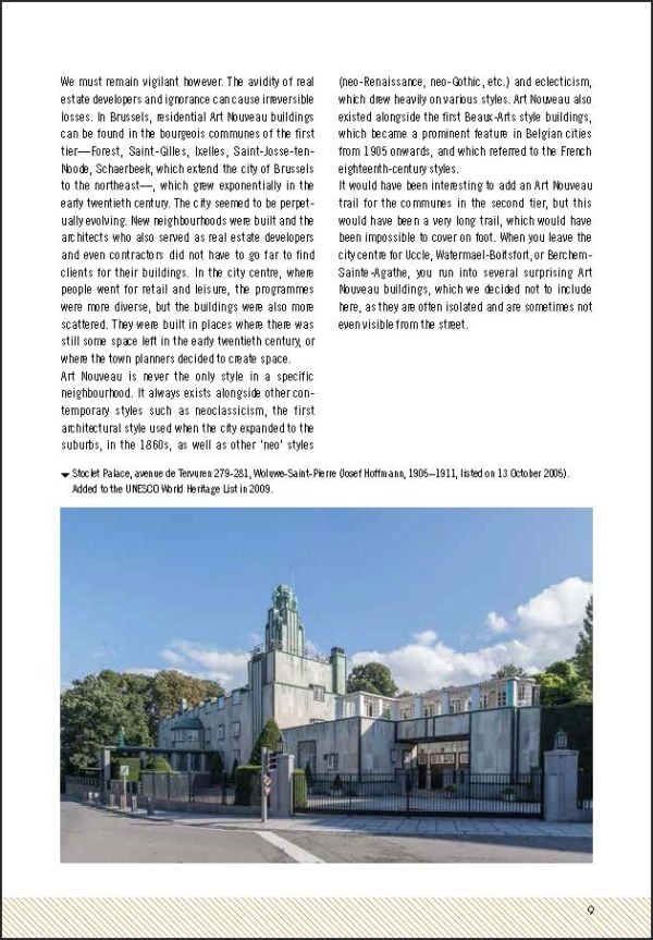 Art Nouveau school building, mural on La Maison Cauchie below, on cover of 'Brussels Art Nouveau, Walks in the Center', by Lannoo Publishers.