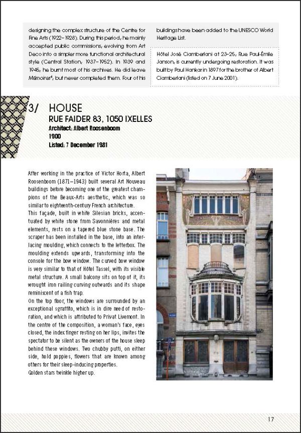 Art Nouveau school building, mural on La Maison Cauchie below, on cover of 'Brussels Art Nouveau, Walks in the Center', by Lannoo Publishers.