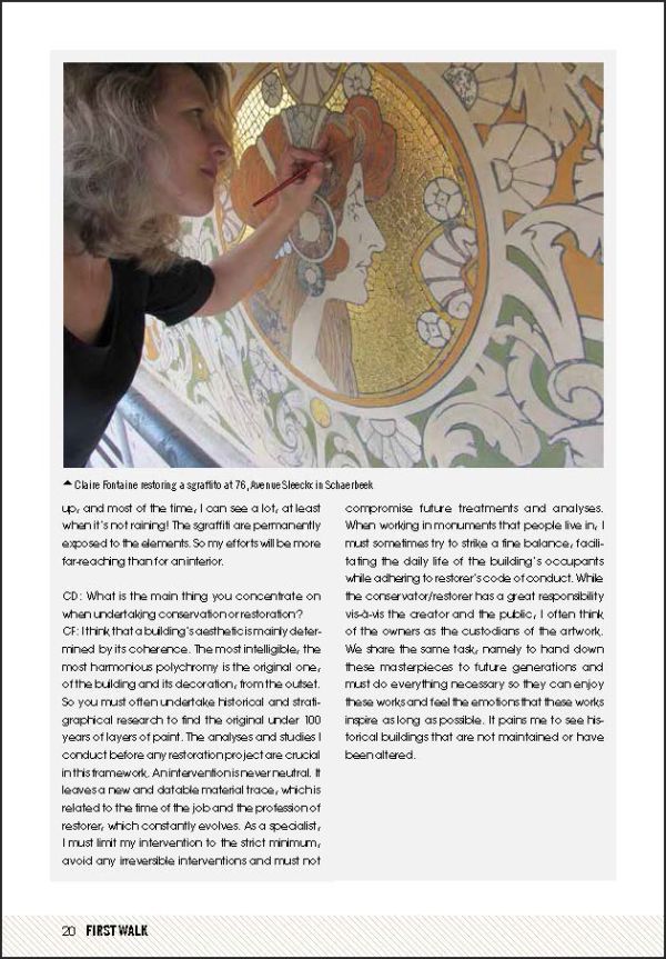 Art Nouveau school building, mural on La Maison Cauchie below, on cover of 'Brussels Art Nouveau, Walks in the Center', by Lannoo Publishers.