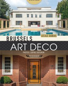 Book cover of Brussels Art Deco, Walks in the City Center; with a flat roof building and swimming pool. Published by Lannoo Publishers.