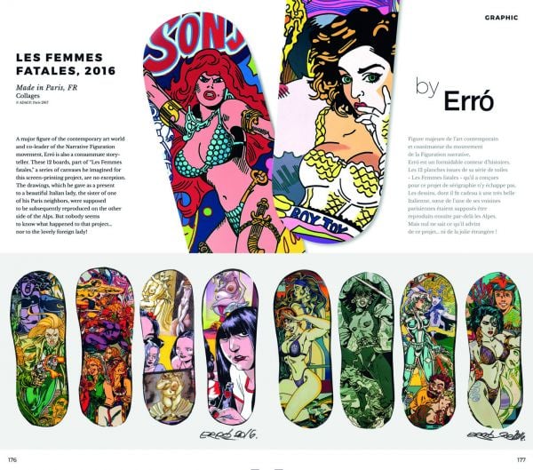 Book cover of SkateArt: From the Object to the Artwork, with a black and white female face graphic on skateboard. Published by Editions Cercle d'Art.