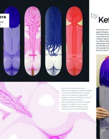Book cover of SkateArt: From the Object to the Artwork, with a black and white female face graphic on skateboard. Published by Editions Cercle d'Art.