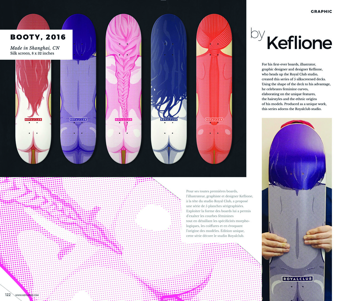 Book cover of SkateArt: From the Object to the Artwork, with a black and white female face graphic on skateboard. Published by Editions Cercle d'Art.