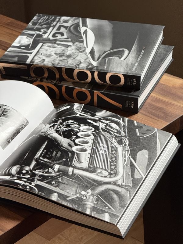 Book cover of Car Racing 1968, featuring an action shot of sports car race, with spectators watching from side. Published Editions Cercle D'Art Car Racing.