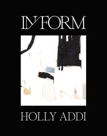 Abstract painting in white, black ands beige titled 'A Mere la Mere', by Holly Addi, on cover of 'IN /FORM, by Beta-Plus.