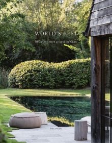 Book cover of World's Best: 50 Gardens from Around the Globe, featuring a landscaped garden with a small pond. Published by Beta-Plus.