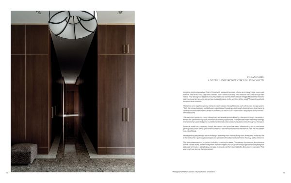 Book cover of Ariana Ahmad Design; featuring a dark interior living space with wood panelling and a modern chandelier. Published by Beta-Plus.
