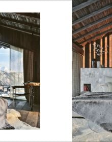 Book cover of Authentic: Atelier Giffon - Architecte d'intérieurs; with a wooden house covered in snow. Published by Beta-Plus.