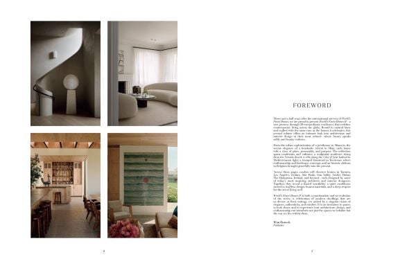 Book cover of World's Finest Homes II; featuring a modern interior living space with large dining table, and views out to a river. Published by Beta-Plus.