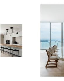 Book cover of World's Finest Homes II; featuring a modern interior living space with large dining table, and views out to a river. Published by Beta-Plus.