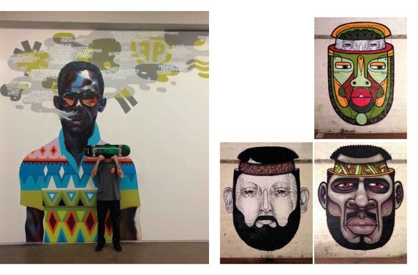 Book cover of Eric van Essche's Farm Prod. In Paint We Trust, with surface smeared with paint, drips and cup marks. Published by Exhibitions International.