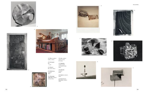 Furniture pieces: carved wood chair, thick legged table, on cover of 'Pucci de Rossi', by Editions Norma.