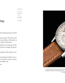 Book cover of Navitimer Story, The Epic Saga of The Breitling Chronograph, featuring a black and silver Navitimer watch with black strap. Published by Watchprint.com.