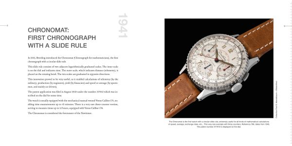 Book cover of Navitimer Story, The Epic Saga of The Breitling Chronograph, featuring a black and silver Navitimer watch with black strap. Published by Watchprint.com.