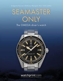 Book cover of Seamaster Only: The OMEGA Diver's Watch; featuring a Omega Seamaster watch with black and gold face. Published by Watchprint.com.