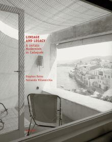 Book cover of Lineage and Legacy, A Certain Modernism in Cadaqués, with a chair in apartment overlooking coastal fishing village. Published by Quart Publishers.