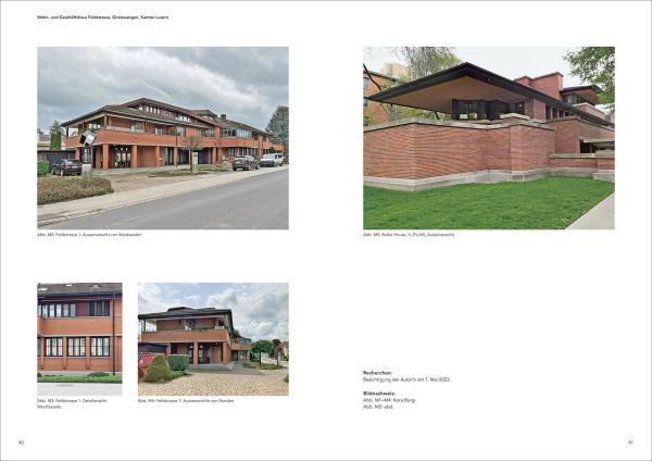 Book cover of Der architektonische Einfluss von Frank Lloyd Wright in der Zentralschweiz, with a building on the side of a hill. Published by Quart Publishers.